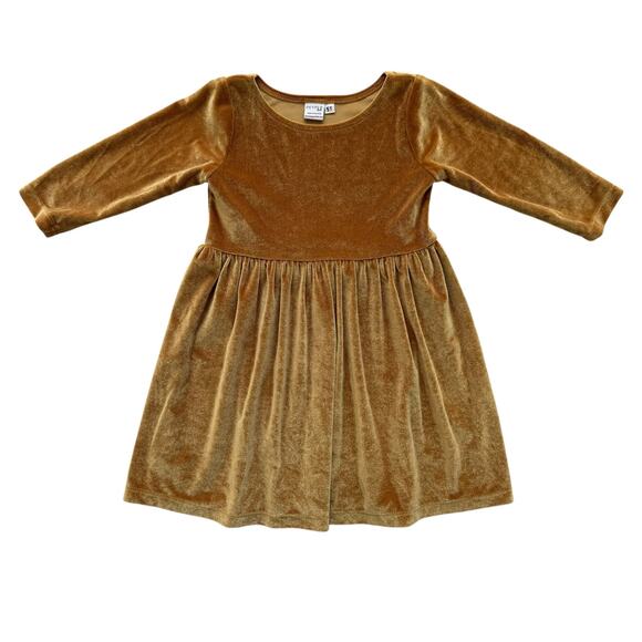 Peyper Kids Gold Velvet 3/4 Sleeve Dress Size 5T - Picture 1 of 4